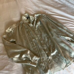 Vintage Silk Teal Silver Blouse